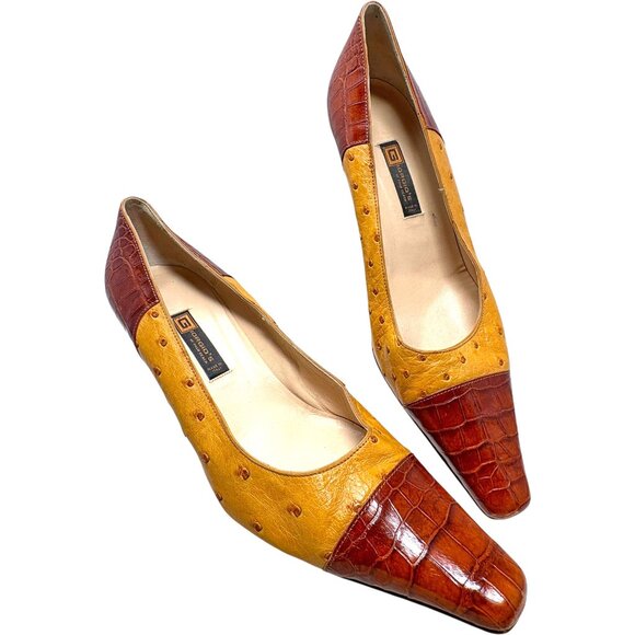 Giorgio's of Palm Beach Ostrich with Embossed Leather Kitten Heel Pumps - Picture 6 of 12